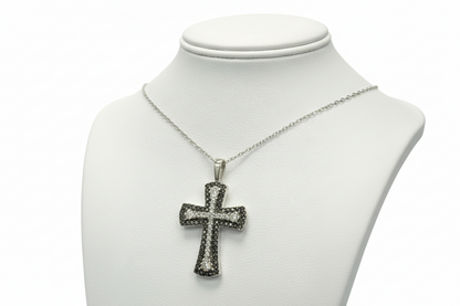 10k White Gold Black DIAMOND Cross 0.25CTW Necklace