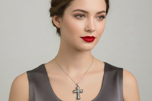 10k White Gold Black DIAMOND Cross 0.25CTW Necklace