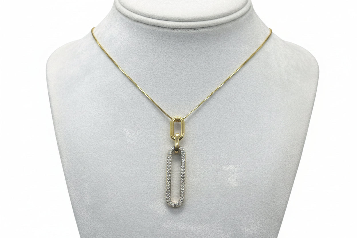 10k Yellow Gold Paper Clip DIAMOND 0.12CTW Necklace
