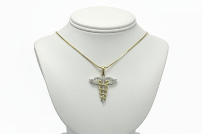 10k Yellow Gold Caduceus DIAMOND 0.18CTW Necklace