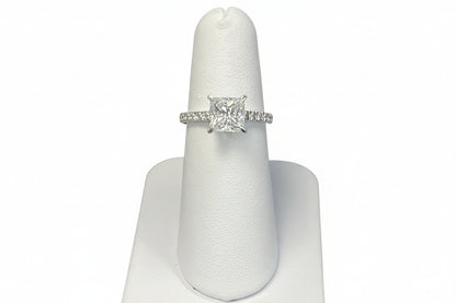 14k White Gold Princess Cut Lab Ladies Ring Center 1.05CTR / Total 1.27CTW