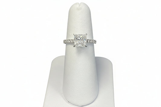 14k White Gold Princess Cut Lab Ladies Ring Center 1.05CTR / Total 1.27CTW