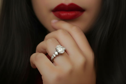 14k White Gold  Oval Lab Ring oval / round diamond band (Center Oval DIA 1.5CTR) Total 3.86CTW