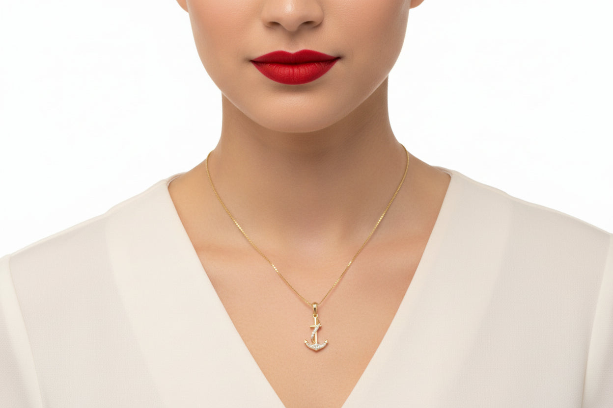 10k Yellow Gold Anchor DIAMOND 0.33CTW Necklace