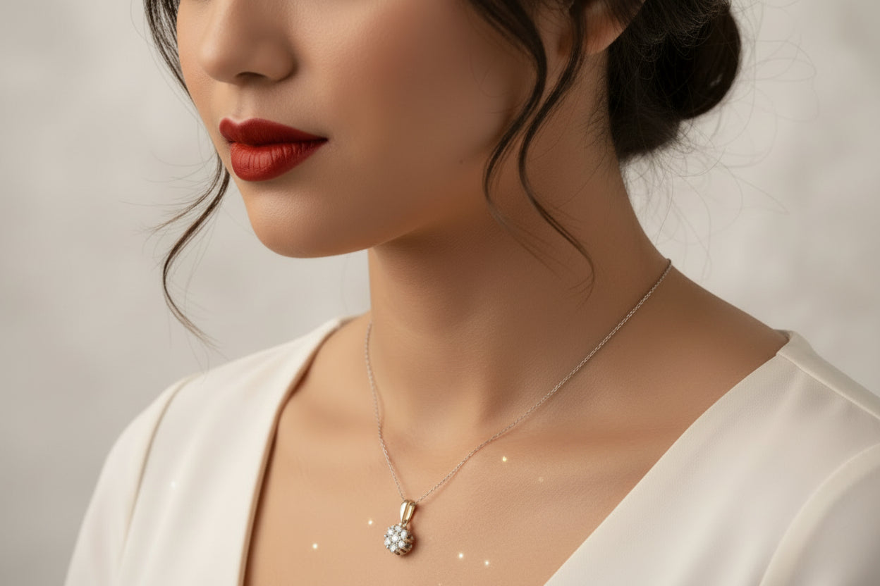 10k Yellow Gold Flower DIAMOND 1.00CTW Necklace
