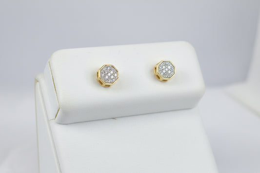 10k Yellow/White Gold Octagon DIAMOND 0.04CTW Studs