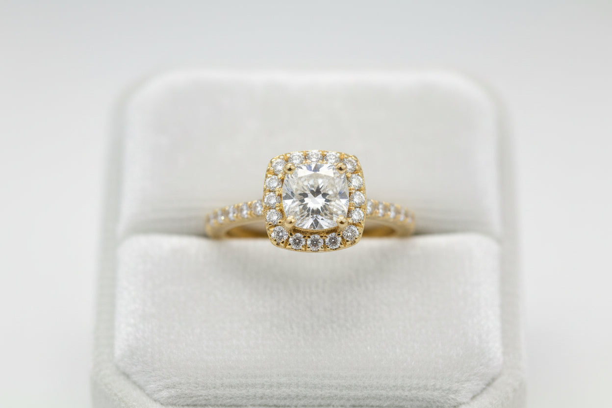 14k Yellow Gold Cushion Moissanite 1.00CTW Ring