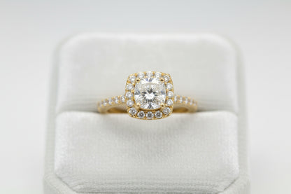 14k Yellow Gold Cushion Moissanite 1.00CTW Ring