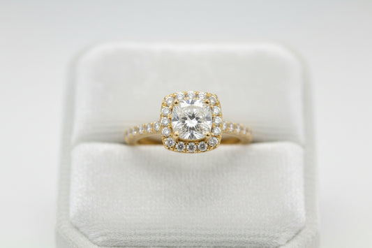 14k Yellow Gold Cushion Moissanite 1.00CTW Ring