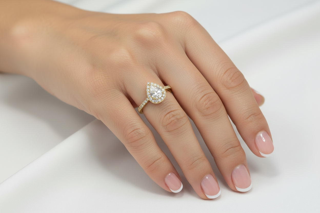 14k Yellow Gold Pear Moissanite 1.00CTW Ring