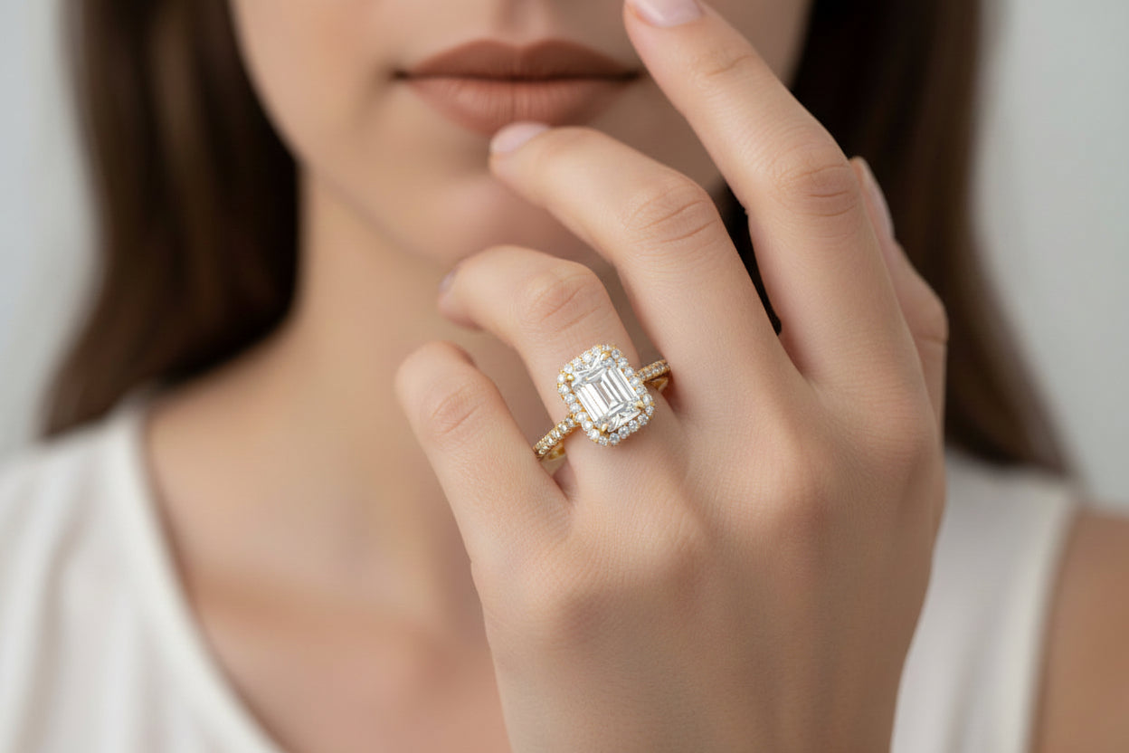 14k Yellow Gold Emerald Moissanite 1.53CTW Ring