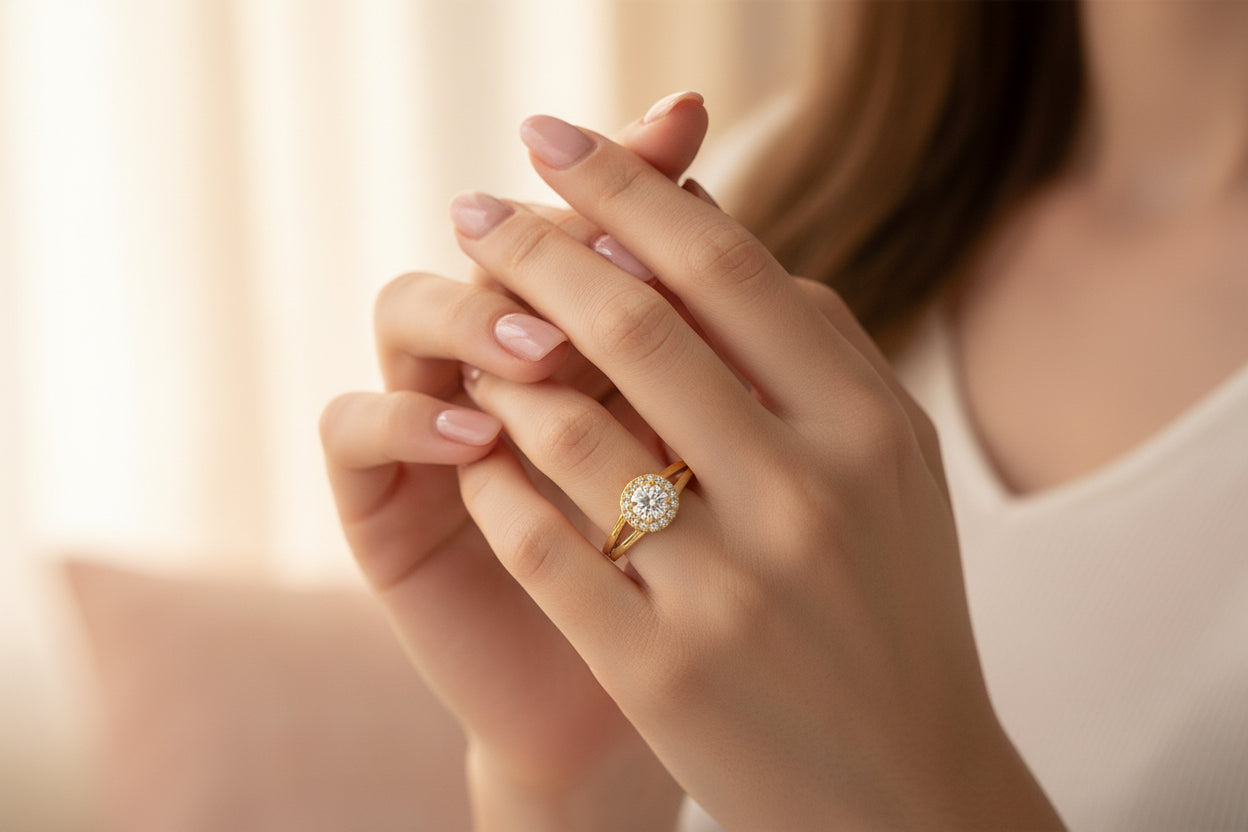 14k Yellow Gold Round Moissanite 0.75CTW Ring