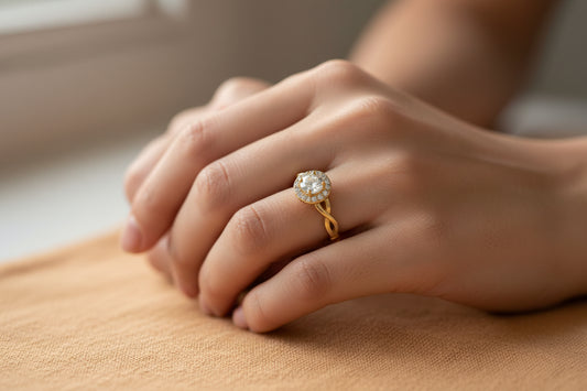 14k Yellow Gold Round Twist Moissanite 0.75CTW Ring