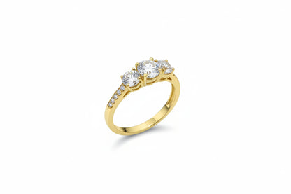 14k Yellow Gold  Round 3stone Moissanite 1.00CTW Ring