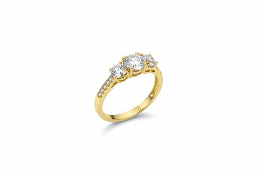 14k Yellow Gold  Round 3stone Moissanite 1.00CTW Ring