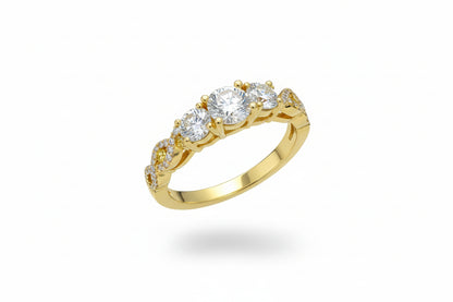 14k Yellow Gold Round 3stone Moissanite 1.50CTW Ring