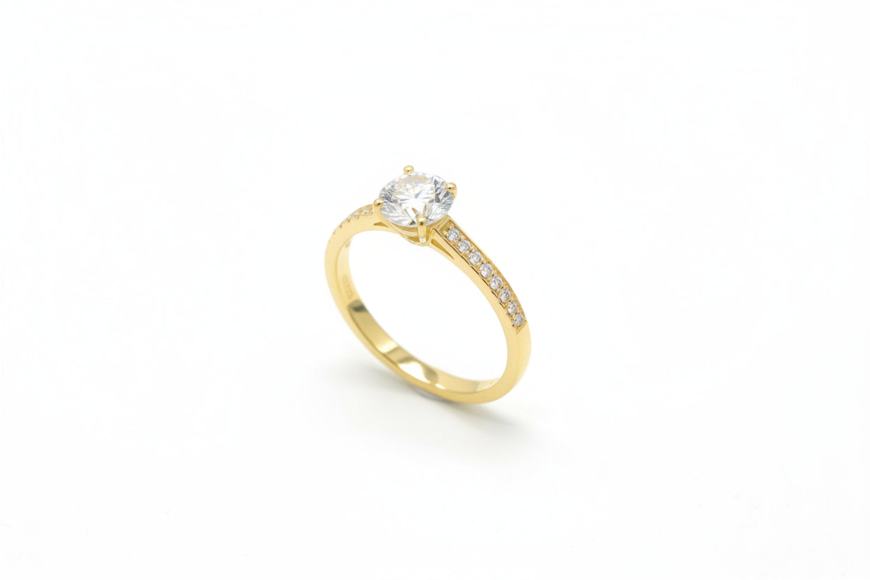 14k Yellow Gold Round Moissanite 0.75CTW Ring