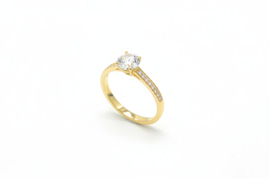 14k Yellow Gold Round Moissanite 0.75CTW Ring