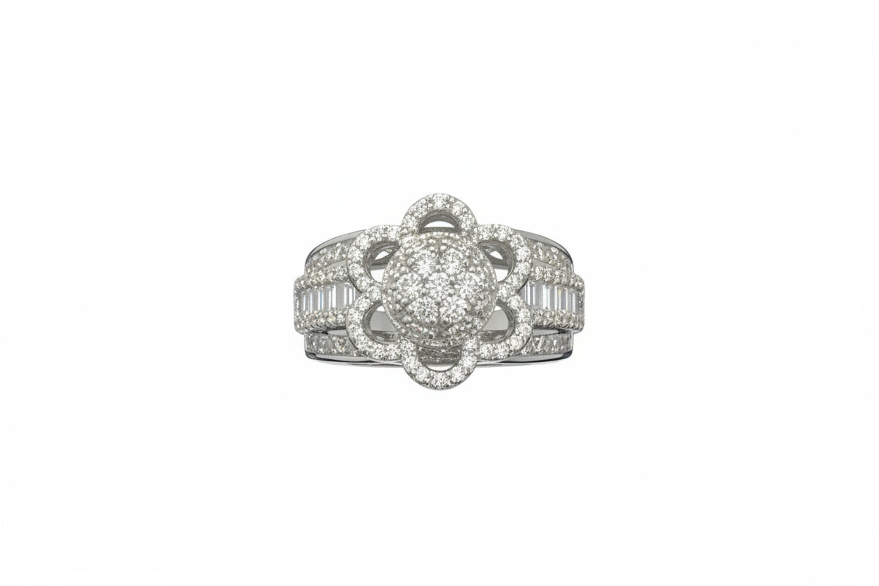 925 Silver Flower Moissanite 2.00CTW Ring