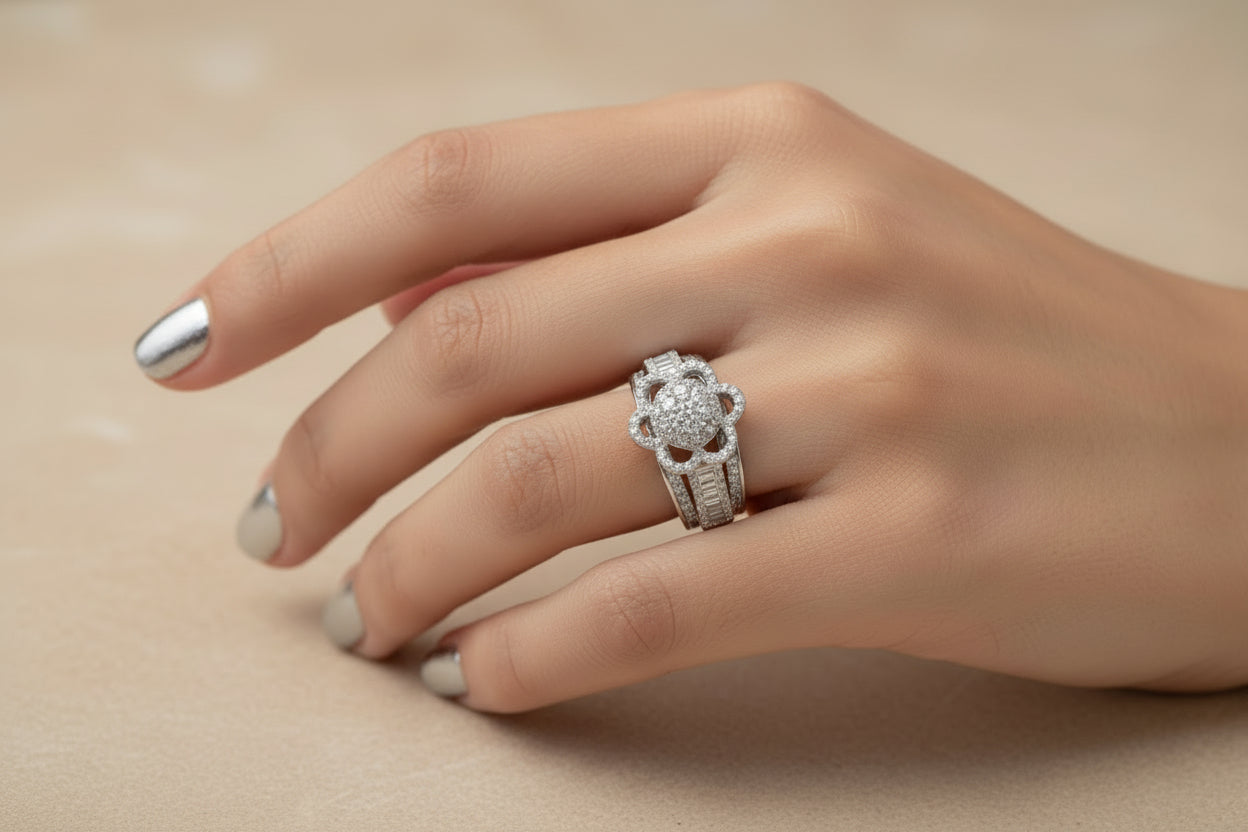 925 Silver Flower Moissanite 2.00CTW Ring