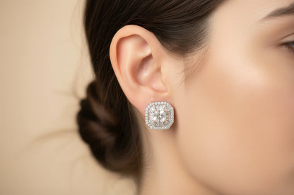 925 Silver Moissanite 2.85CTW Princess/Cushion Cut Earings