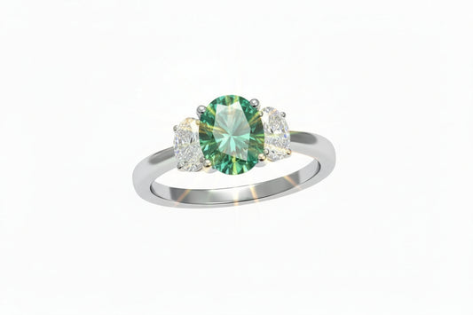 925 Silver Green Oval 3stone Moissanite 4.86CTW Ring