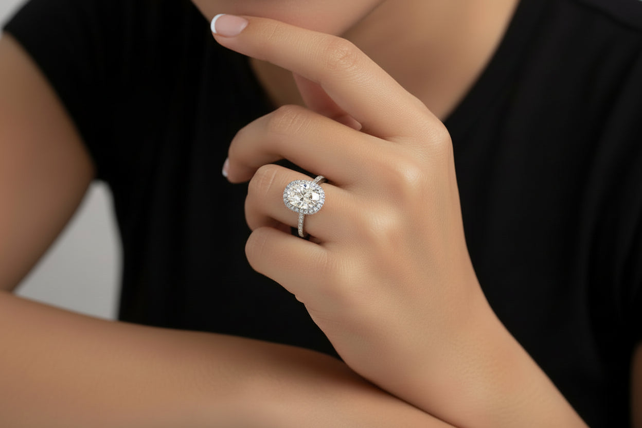 925 Silver Oval Moissanite 6.24CTW Ring