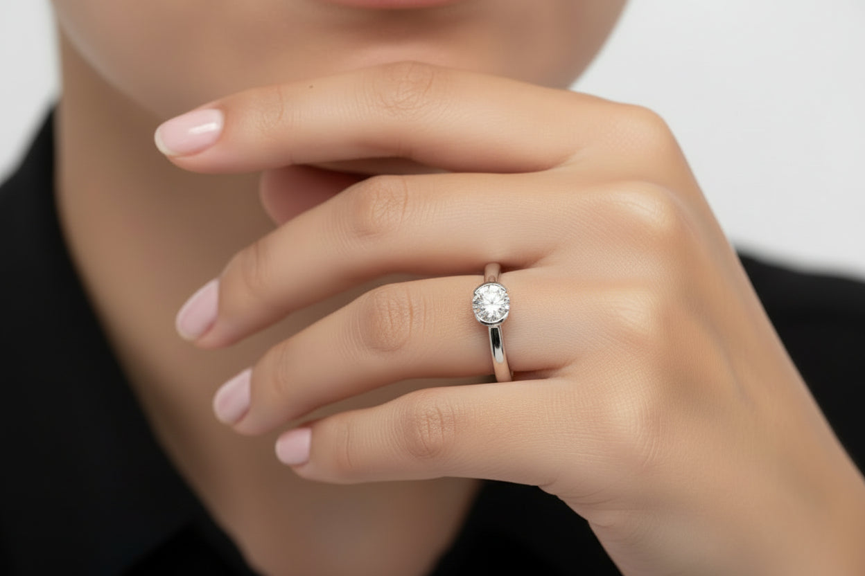 925 Silver Round Bezel Moissanite 1.50CTW Ring