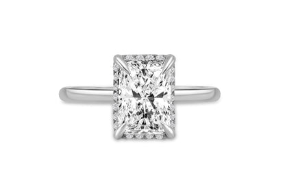 14KW 2.10 Ctw Classic Lab Grown Diamond Engagement Ring (2.00 Ctw Radiant Center) With Hidden Halo