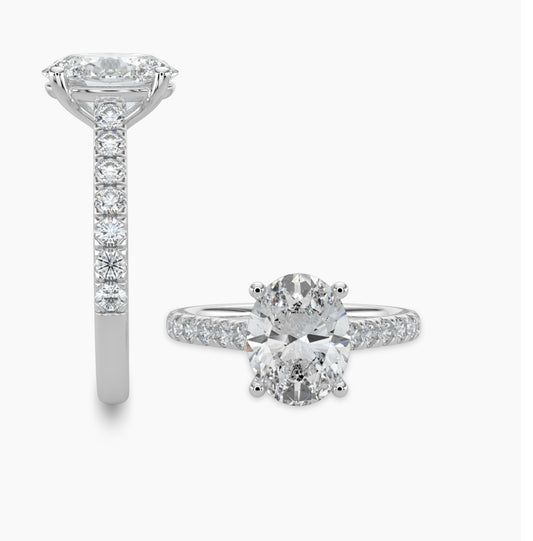 14KW 2.50 Ctw Classic Lab Grown Diamond Engagement Ring (2.00 Ctw Oval Center) Igi-649422532-2.10 F; Vs1