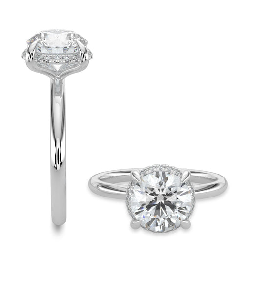 14KW 2.10 Ctw Classic Lab Grown Diamond Engagement Ring (2.00 Ctw Round Center) With Hidden Halo