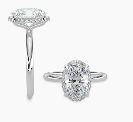14KW 2.10 Ctw Classic Lab Grown Diamond Engagement Ring (2.00 Ctw Oval Center) With Hidden Halo