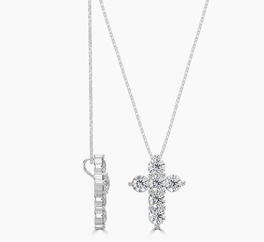 14KW 0.50 Ctw Shared Prong Cross Diamond Pendant With Chain