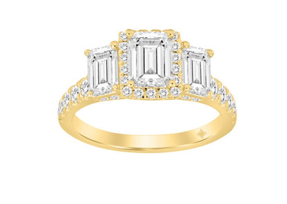LADIES RING 2 1/2CT ROUND/EMERALD DIAMOND 14K WHITE GOLD (CENTER STONE EMERALD DIAMOND 1CT )