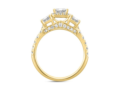 LADIES RING 2 1/2CT ROUND/EMERALD DIAMOND 14K WHITE GOLD (CENTER STONE EMERALD DIAMOND 1CT )