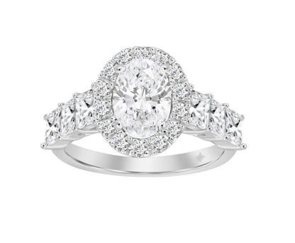 14K WHITE GOLD 3 1/10CT ROUND/PRINCESS DIAMOND LADIES RING (CENTER STONE OVAL DIAMOND 1 1/4CT)