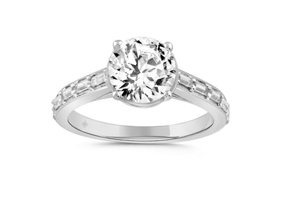 LADIES RING 2 1/4CT ROUND/BAGUETTE DIAMOND 14K WHITE GOLD (CENTER STONE ROUND DIAMOND 2CT )