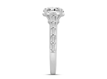 LADIES RING 2 1/4CT ROUND/BAGUETTE DIAMOND 14K WHITE GOLD (CENTER STONE ROUND DIAMOND 2CT )