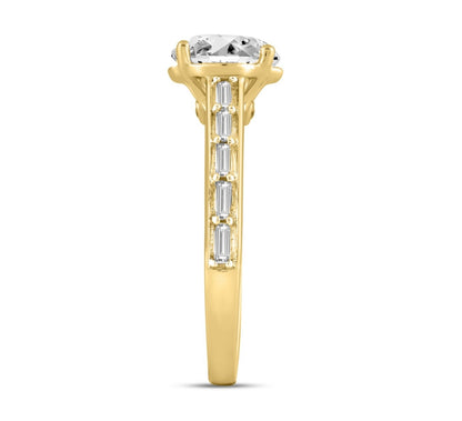 LADIES RING 2 1/4CT ROUND/BAGUETTE DIAMOND 14K WHITE GOLD (CENTER STONE ROUND DIAMOND 2CT )