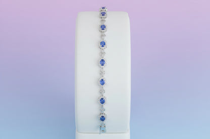 925 Silver Oval tanzanite Flower Bracelet cz
