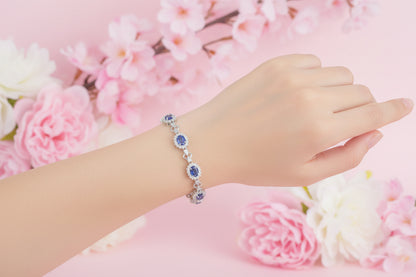 925 Silver Oval tanzanite Flower Bracelet cz