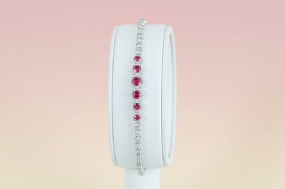 925 Silver Round Ruby / Beaded  Bracelet cz