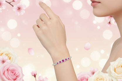 925 Silver Round Ruby / Beaded  Bracelet cz