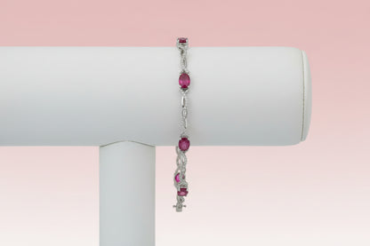 925 Silver Oval Ruby Infinity Bracelet cz