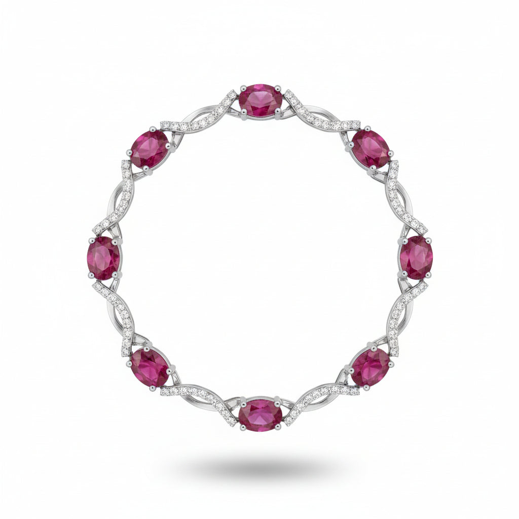 925 Silver Oval Ruby Infinity Bracelet cz