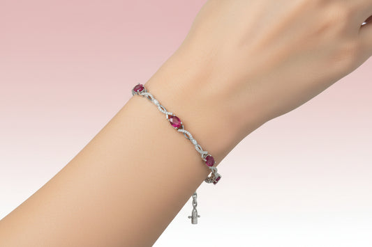 925 Silver Oval Ruby Infinity Bracelet cz