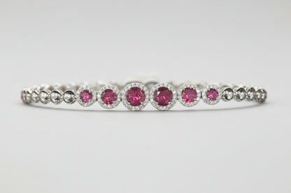 925 Silver Round Ruby / Beaded  Bracelet cz