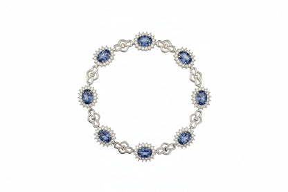 925 Silver Oval tanzanite Flower Bracelet cz