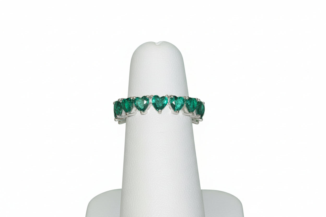925 Silver Emerald Heart Birthstone Ring cz