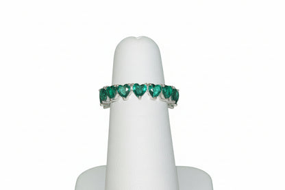 925 Silver Emerald Heart Birthstone Ring cz